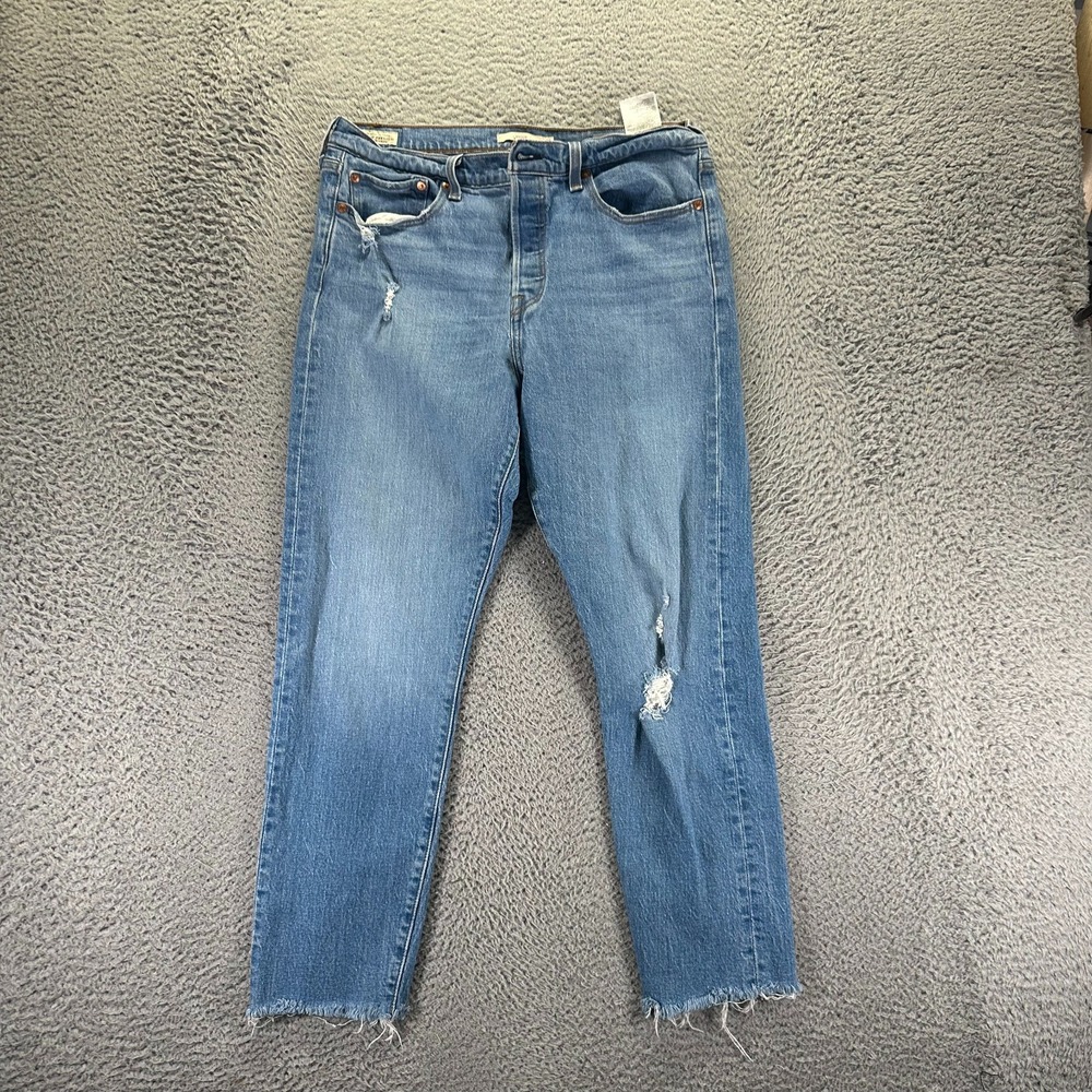 Levi's Wedgie Jeans Men 32x27 Blue Denim Straight Leg Button-Fly Distressed
